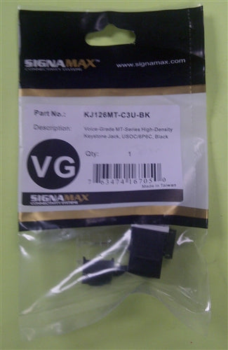 Signamax KJ126MT-C3U-BK Voice-Grade RJ12 CAT3 Keystone Jack, 110 Style Termination, Black