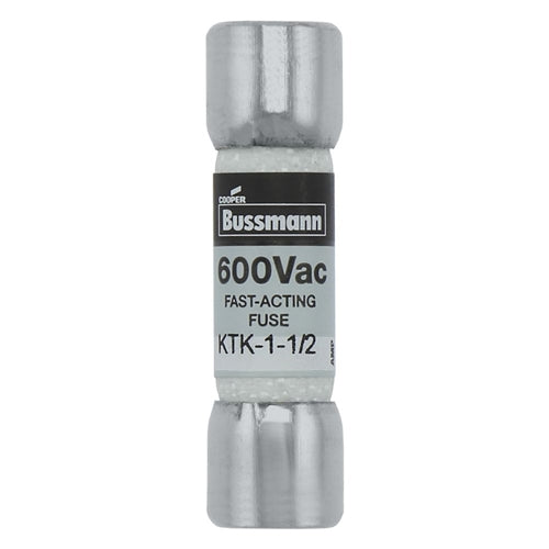 Bussmann KTK-1-1/2 Fuse 1.5AMP 1-1/2 Amp 600VAC Fast Blow Melamine Tube (13/32" x 1-1/2") 1-1/2A 1.5A