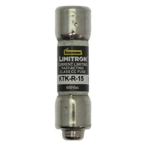 Bussmann KTK-R-15 Fuse 15 Amp 600VAC Fast Blow, Class CC Rejection-Type Melamine Tube (13/32" x 1-1/2") 15A 15AMP
