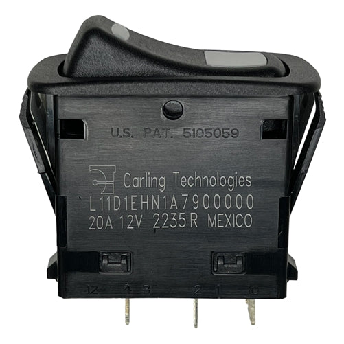 Carling L11D1EHN1-A7900 Lighted Rocker Switch SPST On-Off, 20A@12VDC, Amber/Green LED, QC Terminals *Max 12VDC*
