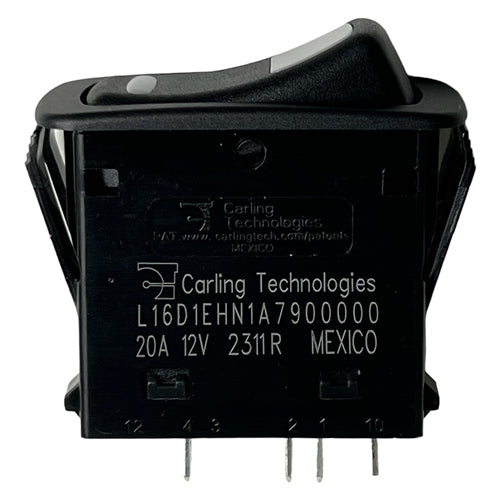 Carling L16D1EHN1-A7900 Lighted Rocker Switch SPDT On-Off-On, 20A@12VDC, Amber/Green LED, QC Terminals *Max 12VDC*