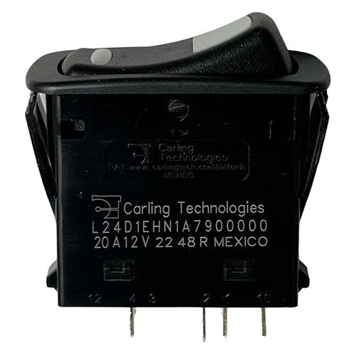 Carling L24D1EHN1-A7900 Lighted Rocker Switch DPDT On-On, 20A@12VDC, Amber/Green LED, QC Terminals *Max 12VDC*