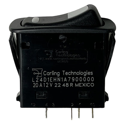 Carling L24D1EHN1-A7900 Lighted Rocker Switch DPDT On-On, 20A@12VDC, Amber/Green LED, QC Terminals *Max 12VDC*