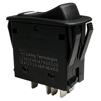 Carling L24D1EHN1-A7900 Lighted Rocker Switch DPDT On-On, 20A@12VDC, Amber/Green LED, QC Terminals *Max 12VDC*