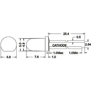 Mode 55-553-0 Orange 5mm LED, Brightness 200-400MCD @ 20mA, 2.1V