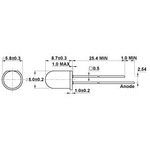 Mode 55-552-0 Red 5mm LED, Brightness 5-10MCD @ 10mA, 2.0V