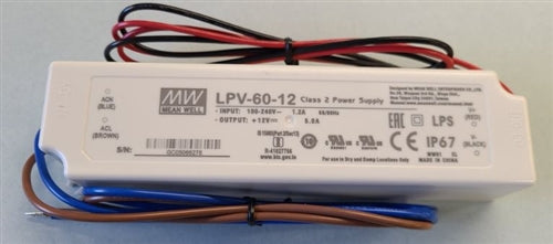 Mean Well LPV-60-12 LED Driver / Power Supply AC-DC 12V 5A 100-264V in, Encapsulated, Constant Voltage