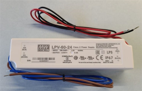 Mean Well LPV-60-24 LED Driver / Power Supply AC-DC 24V 2.5A 100-264V in, Encapsulated, Constant Voltage