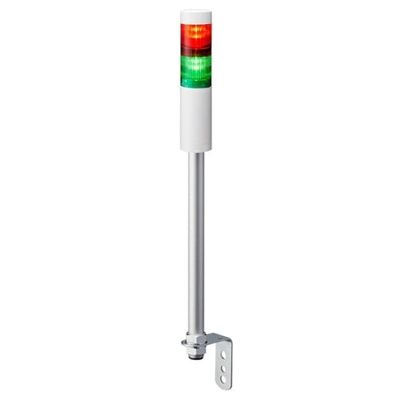 Patlite LR4-202LJNW-RG 40mm 2-Tier Signal Tower, 24V DC, Pole Mount with L Bracket and Cable, No Flashing/Buzzer, Off-White