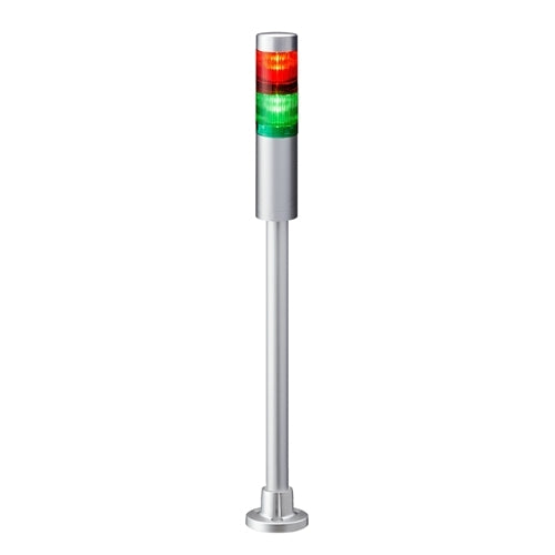 Patlite LR4-202PJNU-RG 40mm 2-Tier Signal Tower, 24V DC, Pole Mount with Circular Bracket and Cable, No Flashing/Buzzer, Silver