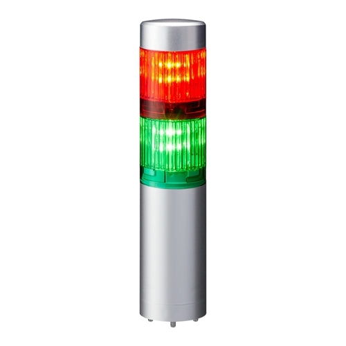 Patlite LR4-202WJNU-RG 40mm 2-Tier Signal Tower, 24V DC, Direct Mount with Cable, No Flashing/Buzzer, Silver