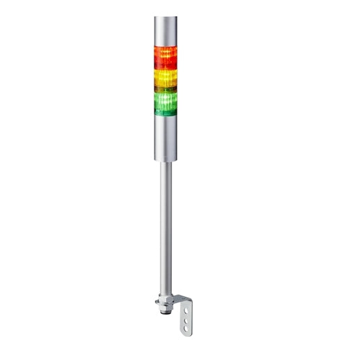 Patlite LR4-302LJBU-RYG 40mm 3-Tier Signal Tower, 24V DC, Pole Mount with L Bracket and Cable, Flashing/Buzzer, Silver