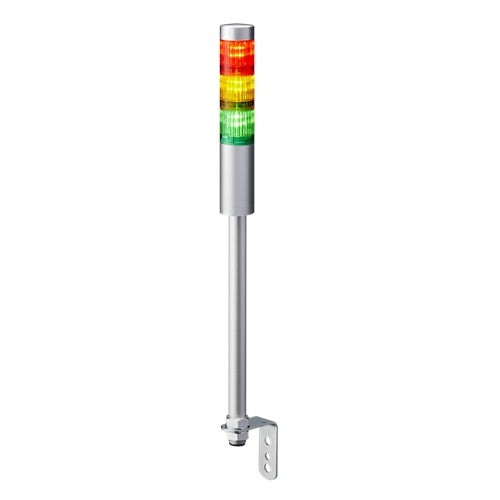 Patlite LR4-302LJNU-RYG 40mm 3-Tier Signal Tower, 24V DC, Pole Mount with L Bracket and Cable, No Flashing/Buzzer, Silver