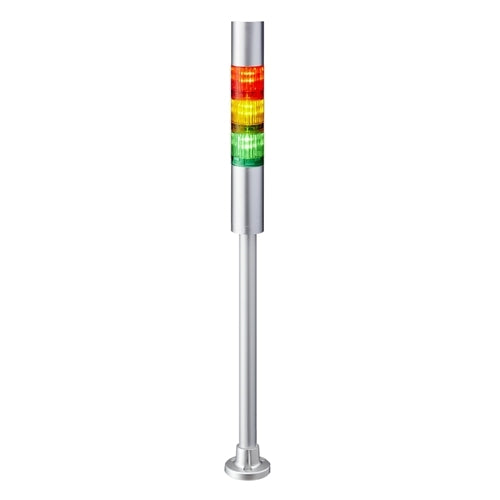 Patlite LR4-302PJBU-RYG 40mm 3-Tier Signal Tower, 24V DC, Pole Mount with Circular Bracket and Cable, Flashing/Buzzer, Silver