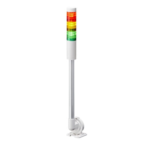 Patlite LR4-302QJNW-RYG 40mm 3-Tier Signal Tower 24V DC, Pole Mount with Folding Bracket and Cable, No Flashing/Buzzer, Off-White