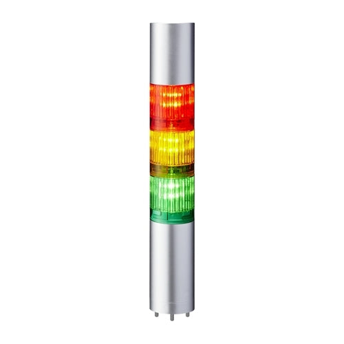 Patlite LR4-302WJBU-RYG 40mm 3-Tier Signal Tower, 24V DC, Direct Mount with Cable, Flashing/Buzzer, Silver