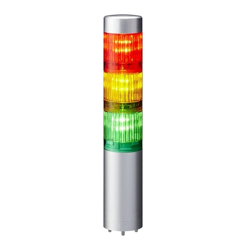 Patlite LR4-302WJNU-RYG 40mm 3-Tier Signal Tower, 24V DC, Direct Mount with Cable, No Flashing/Buzzer, Silver