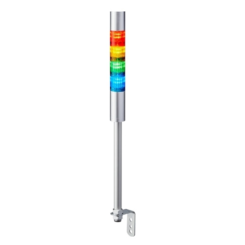 Patlite LR4-402LJBU-RYGB 40mm 4-Tier Signal Tower, 24V DC, Pole Mount with L Bracket and Cable, Flashing/Buzzer, Silver