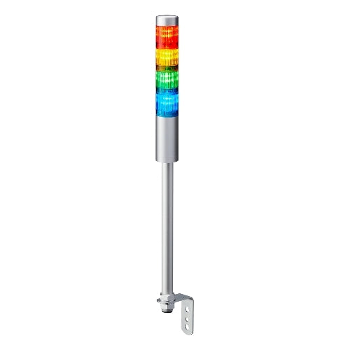Patlite LR4-402LJNU-RYGB 40mm 4-Tier Signal Tower, 24V DC, Pole Mount with L Bracket and Cable, No Flashing/Buzzer, Silver
