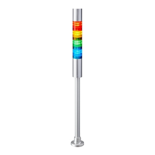 Patlite LR4-402PJBU-RYGB 40mm 4-Tier Signal Tower, 24V DC, Pole Mount with Circular Bracket and Cable, Flashing/Buzzer, Silver