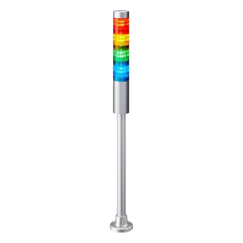 Patlite LR4-402PJNU-RYGB 40mm 4-Tier Signal Tower, 24V DC, Pole Mount with Circular Bracket and Cable, No Flashing/Buzzer, Silver