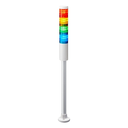 Patlite LR4-402PJNW-RYGB 40mm 4-Tier Signal Tower, 24V DC, Pole Mount with Circular Bracket and Cable, No Flashing/Buzzer, Off-White