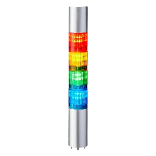 Patlite LR4-402WJBU-RYGB 40mm 4-Tier Signal Tower, 24V DC, Direct Mount with Cable, Flashing/Buzzer, Silver