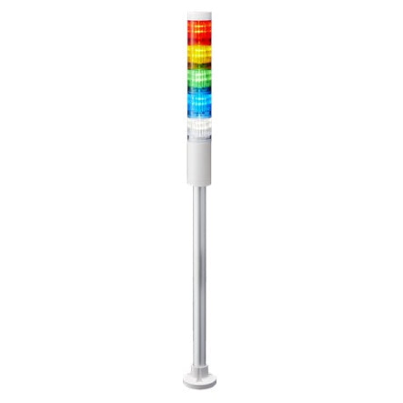 Patlite LR4-502PJNW-RYGBC 40mm 5-Tier Signal Tower, 24V DC, Pole Mount with Circular Bracket and Cable, No Flashing/Buzzer, Off-White