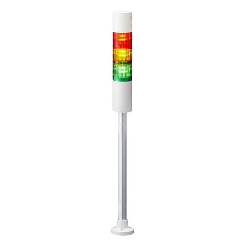 Patlite LR5-301PJBW-RYG 50mm 3-Tier Signal Tower, 12V DC, Pole Mount with Circular Bracket and Cable, Flashing/Buzzer, Off-White