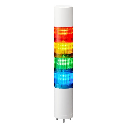 Patlite LR5-401WJBW-RYGB 50mm 4-Tier Signal Tower, 12V DC, Direct Mount with Cable, Flashing/Buzzer, Off-White