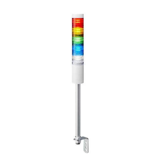 Patlite LR5-502LJNW-RYGBC 50mm 5-Tier Signal Tower, 24V DC, Pole Mount with L Bracket and Cable, No Flashing/Buzzer, Off-White