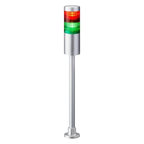 Patlite LR6-202PJNU-RG 60mm 2-Tier Signal Tower, 24V DC, Pole Mount with Circular Bracket and Cable, No Flashing/Buzzer, Silver