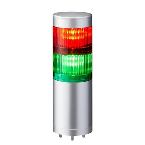 Patlite LR6-202WJNU-RG 60mm 2-Tier Signal Tower, 24V DC, Direct Mount with Cable, No Flashing/Buzzer, Silver