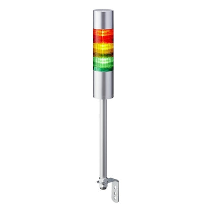 Patlite LR6-302LJBU-RYG 60mm 3-Tier Signal Tower, 24V DC, Pole Mount with L Bracket and Cable, Flashing/Buzzer, Silver