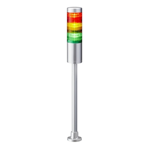 Patlite LR6-302PJNU-RYG 60mm 3-Tier Signal Tower, 24V DC, Pole Mount with Circular Bracket and Cable, No Flashing/Buzzer, Silver