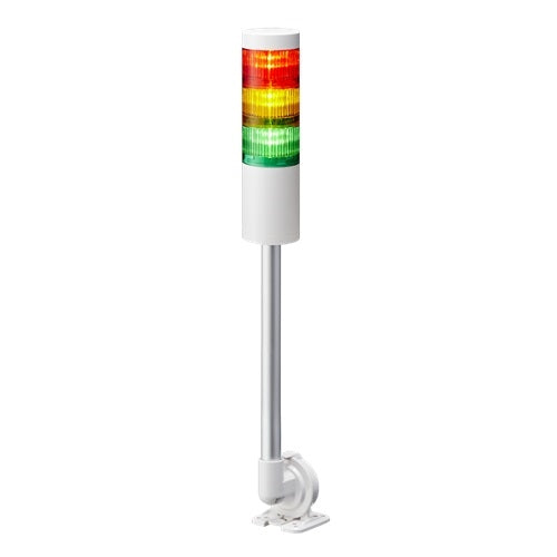 Patlite LR6-302QJNW-RYG 60mm 3-Tier Signal Tower, 24V DC, Pole Mount with Folding Bracket and Cable, No Flashing/Buzzer, Off-White