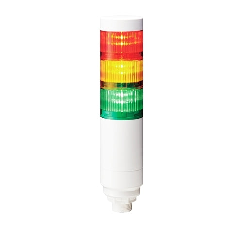Patlite LR6-302WCNW-RYG 60mm 3-Tier Signal Tower with 24V DC 8-Pin M12 Connector, Multi-Mount: 30mm Panel or 1/2" NPT, Ryg Modules, Off-White Body