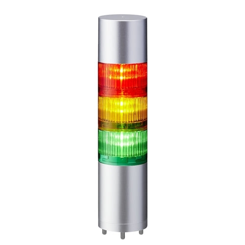 Patlite LR6-302WJBU-RYG 60mm 3-Tier Signal Tower, 24V DC, Direct Mount with Cable, Flashing/Buzzer, Silver