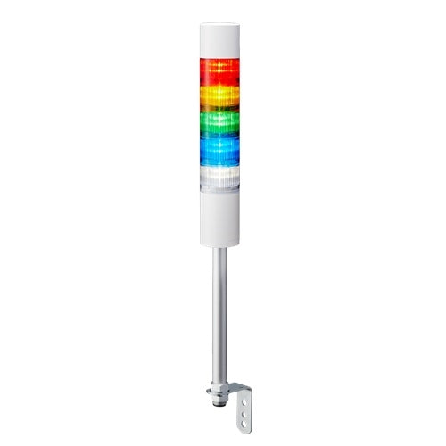 Patlite LR6-502LJBW-RYGBC 60mm 5-Tier Signal Tower, 24V DC, Pole Mount with L Bracket and Cable, Flashing/Buzzer, Off-White