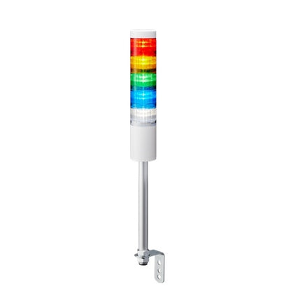 Patlite LR6-502LJNW-RYGBC 60mm 5-Tier Signal Tower, 24V DC, Pole Mount with L Bracket and Cable, No Flashing/Buzzer, Off-White