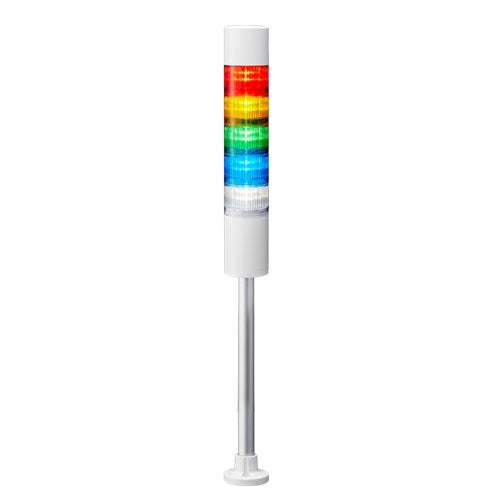 Patlite LR6-502PJBW-RYGBC 60mm 5-Tier Signal Tower, 24V DC, Pole Mount with Circular Bracket and Cable, Flashing/Buzzer, Off-White