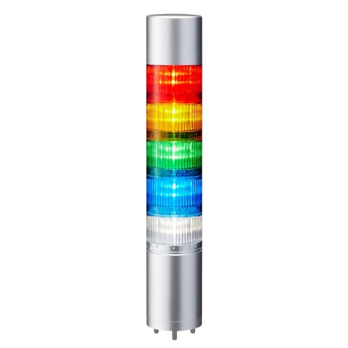 Patlite LR6-502WJBU-RYGBC 60mm 5-Tier Signal Tower, 24V DC, Direct Mount with Cable, Flashing/Buzzer, Silver