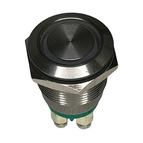 Bulgin MPI002/TERM/GN Green Lighted Vandal Resistant Push Button Switch, SPST-NO Off-(On), Screw Terminals