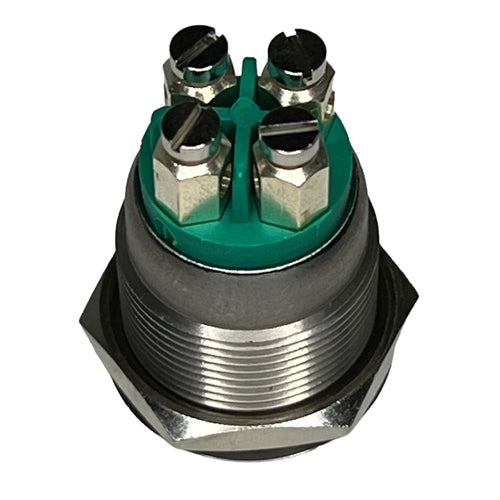 Bulgin MPI002/TERM/GN Green Lighted Vandal Resistant Push Button Switch, SPST-NO Off-(On), Screw Terminals