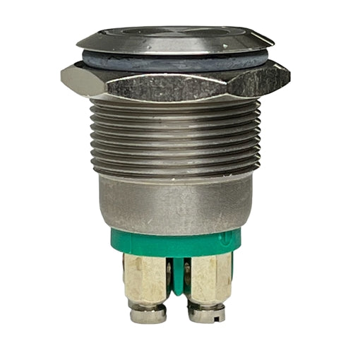 Bulgin MPI002/TERM/GN Green Lighted Vandal Resistant Push Button Switch, SPST-NO Off-(On), Screw Terminals