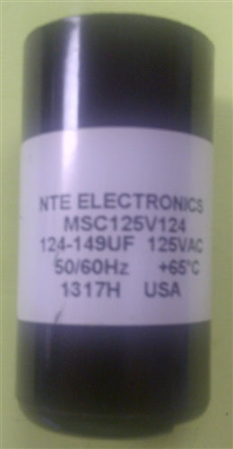 NTE MSC125V124 Motor Start Capacitor 124uF - 149uF 125V ** Short/Temporary Duty Cycle Applications Only **