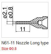 Hakko N61-11 Desoldering Nozzle 0.8mm Extra Long, for Hakko FR-4103/4104/301/4101/4102