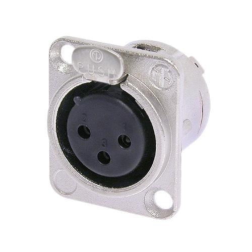 Neutrik NC3FD-L-1 3 Pin Female XLR Panel Mount Receptacle, Solder Contacts, D-Size Nickel Housing, Silver Contacts