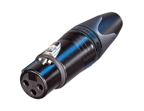 Neutrik NC3FXX-B 3 Pin Female XLR Cable Connector with Black Metal Housing and Gold Contacts, Sleek Design