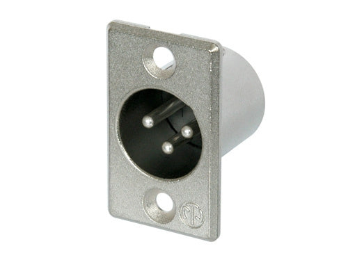 Neutrik NC3MP 3 Pin Male XLR Panel Mount Receptacle, Solder Contacts, Nickel Housing, Silver Contacts